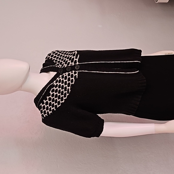 SO WEAR IT DECLARE IT Black Monochrome Wool Cropped Baddie Hoodie Cardigan - Picture 2 of 9